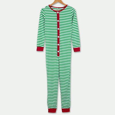 

Women Christmas Pajamas Playsuit Stripe Long Sleeves Casual Sleepwear Jumpsuit Romper Green