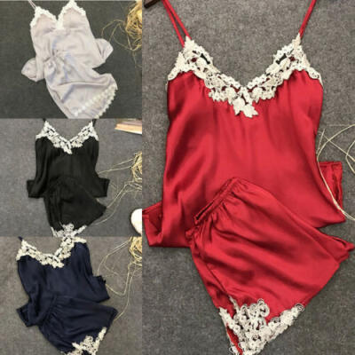 

Women Sexy Pajamas 2PCS Set Lace Pajamas Sleepwear Deep V Neck Lingerie Summer