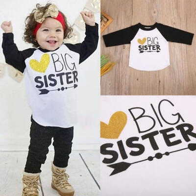 

Baby Boy Girl Kids BIG SISTER Cotton Long Sleeve T-shirt Tops Tees Casual Blouse