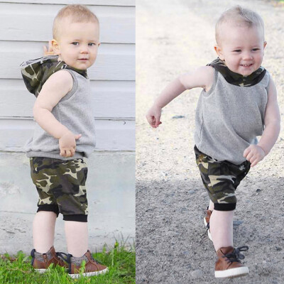 

2Pcs Infant Baby Boys Girls Camouflage Hooded TopsShorts Clothes Set Outfits