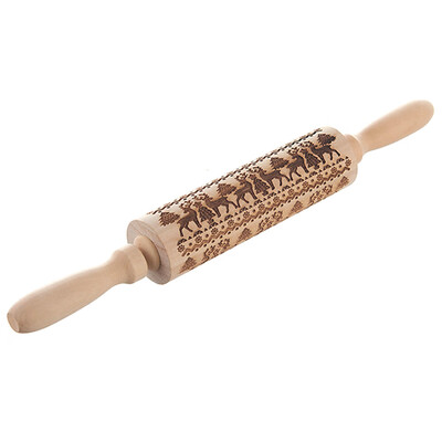 

Christmas Wooden Embossed Dough Rolling Pin Laser Engraved Pastry Christmas Cake Cookies Baking Tool