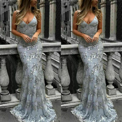 

Women V-neck Sequins Pageant Formal Gown Prom Wedding Evening Party Long Dresses