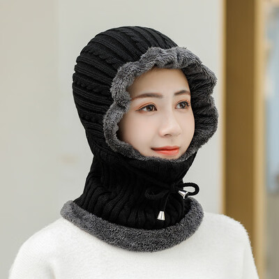 

New autumn&winter wool Hat twist rope ear protection plus velvet warm knit Hat women cycling windproof Turtleneck Hat
