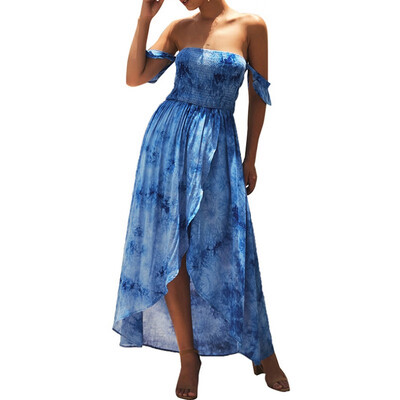 

Summer strapless printed gradient high waist tube top dress