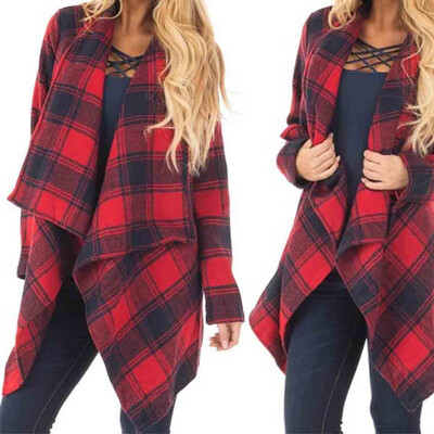 

Roseonmyhand Womens All-Sleeve Plaid Shirt With Wide Lapel Cardigan Coat