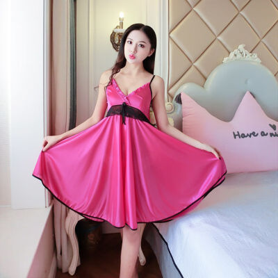 

Women Sexy Summer Sling Nightdress Chemise Lingerie Lace Ice Silk Long Home Clothing