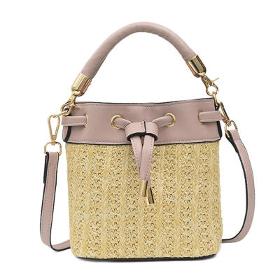 

Straw Shoulder Messenger Handbags Women PU Leather Drawstring Crossbody Bag