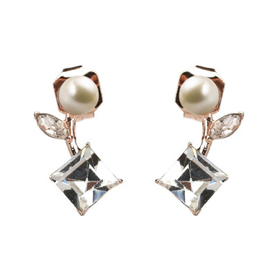 

JURAN 2018 New Brand Design Statement Fashion Square Stud Earrings For Women Simulated Pearl Crystal Cute Earring Jewelry E2207