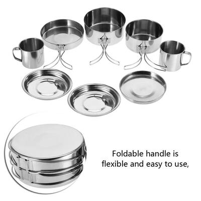 

Greensen 8PcsSet Portable Stainless Steel Cookware Pan Pot Plate Cup Set for Outdoor Camping Picnic