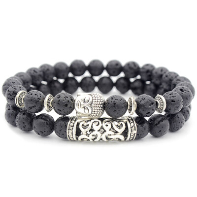

Volcanic Rock Energy Stone Buddha Head Stone Combination Bracelet Hand Circle Unisex Pair Bracelet Jewelry