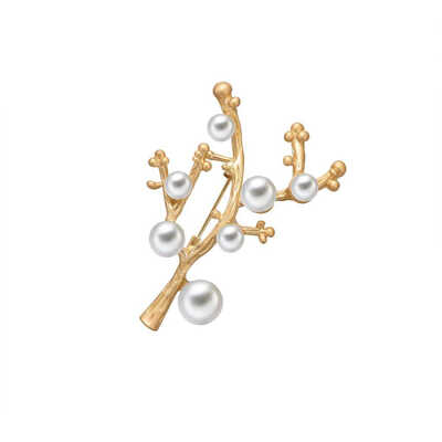 

Shinning Golden Color Simulated Pearls Branch Brooch Pins Women Men Breastpin Jewelry Decorations