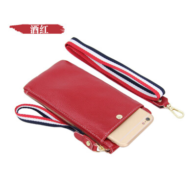 

The first layer of leather ladies new hanging neck clutch bag Europe&the United States thin section color broadband leather mobile phone bag long wallet