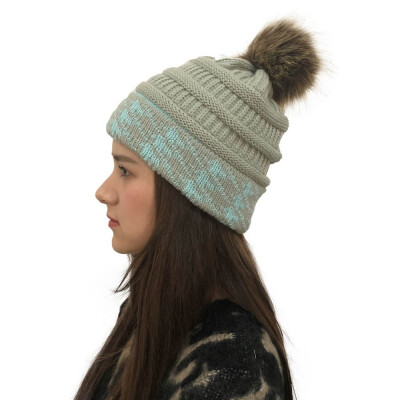 

Tailored Women Stitching Outdoor Faux Fur Ball Hats Crochet Knit Holey Beanie Cap