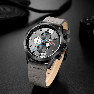 

Gobestart Mens Business Belt Watch Waterproof Calendar Casual Quartz Three Eye Watch