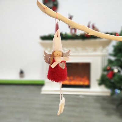 

Plush Angel With Glitter Heart Christmas Pendant Decorative Hanging Figurine Ornaments Holiday Gift Decorations