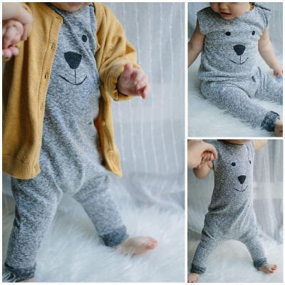 

Baby Girl Boy Sleeveless Bear Rompers Babygrows Playsuit One-piece Outfits