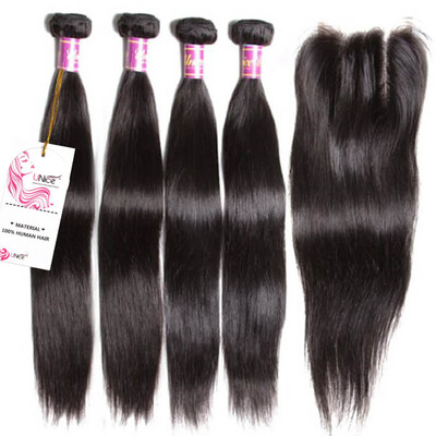 

UNice Malasyian Straight Human Hair 4 Bundles with Lace Closure 44