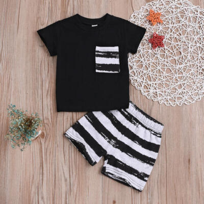

2Pcs Toddler Baby Boy Outfits Clothes Stripe T-shirt TopsShorts Pants Summer US