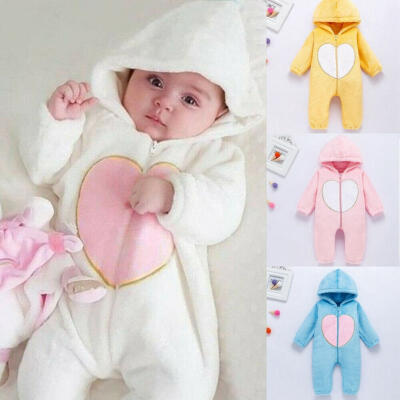 

Newborn Baby Boy Girl Winter Romper One Piece Zipper Hooded Jumpsuit Cute Loving Heart Pattern Outfits