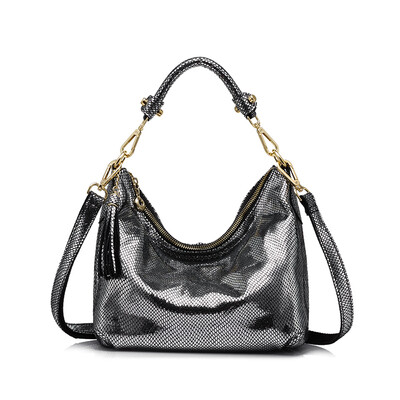 

REALER women genuine leather shoulder bag serpentine pattern small handbag casual tote bag lady crossbody bag GoldSilver