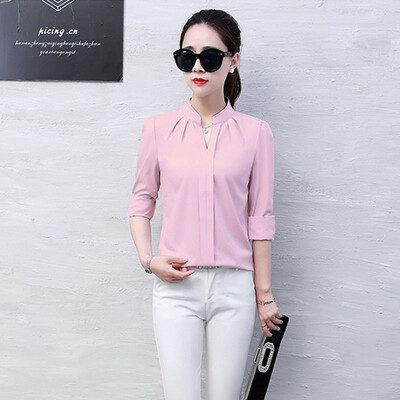 

2019 Summer Women Chiffon Blouse Shirts Ladies White Elegant Sexy V-neck Blouse Long Sleeve Shirt Female Office Shirt