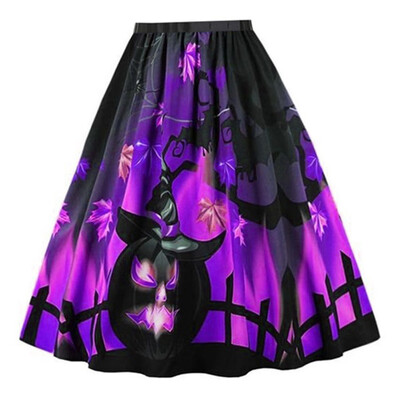 

Roseonmyhand Womens Fashion Winter Halloween Casual Loose High Waist Pleated Printed Skirts
