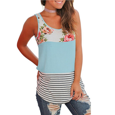 

Nomeni Women Casual Floral Stripe Print Patchwork Sleeveless Tank Top Vest Blouse