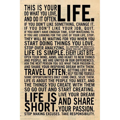 

This Is Your Life Motivational Inspirational Quote Art Paper Poster 17x28 inch