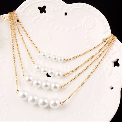 

Multi-layer Metal double-sided Faux Pearl Necklace Wedding Jewellery