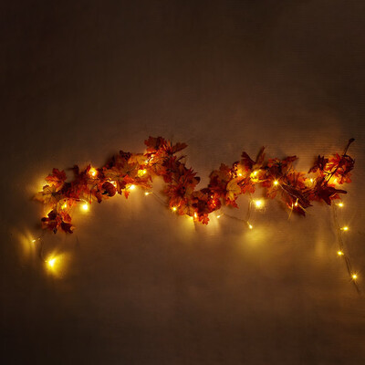 

JPGIF 18M LED Lighted Fall Autumn Pumpkin Maple Leaves Garland Thanksgiving Decor