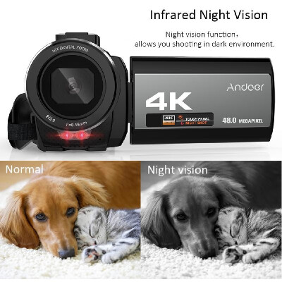 

Andoer Portable 4K 48MP WiFi Digital Video Camera Camcorder with External Microphone&039X Wide Angle Lens 30 Inch Touch Sc