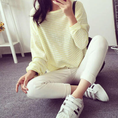 

Fashion Spring&Autumn O-Neck Striped T-Shirt Women Casual Loose Long-sleeved T-Shirt