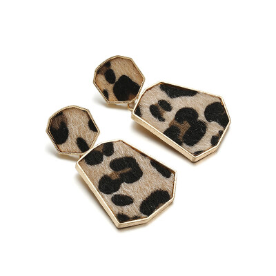 

Geometric Round Square Drop Earrings Women Leopard Print Long Dangle Earrings Bohemia Fashion jewelry