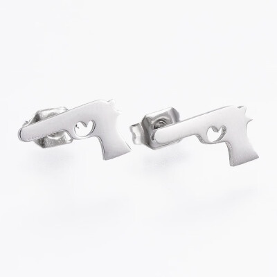 

304 Stainless Steel Stud Earrings Pistol Stainless Steel Color 6x10x1mm Pin 08mm