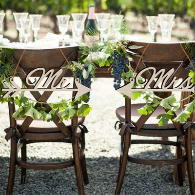 

Wedding Decor 1Pair Mr & Mrs Arrow Signs Wedding Party Chair Decoration Photography Prop Rustic Wood Wedding Sign