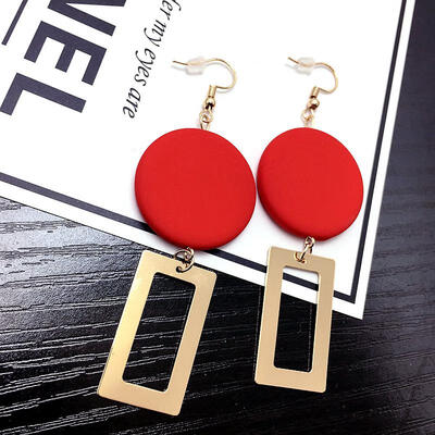 

Hot Round Wood Earrings Long Statement Gold Earrings Rectangle Dangle Drop Earrings For Women Fashion Jewelry Brincos Oorbellen