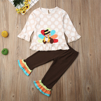 

Kids Baby Girl Turkey Print 2PCS Outfits Clothes Top Shirt Pants Trousers