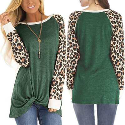 

Womens Leopard Long Sleeve Loose Blouse Ladies Casual T-Shirt Tops Shirts 6-16