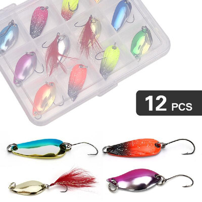 

12pcs Spoon Fishing Lures Hard Baits Fishing Hooks with Storage Box