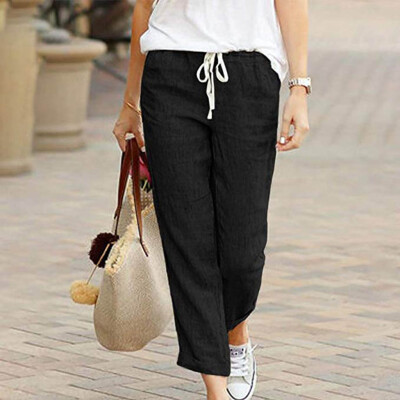 

Tailored Women Ladies Loose Casual Drawstring Elastic Cotton And Linen Pants