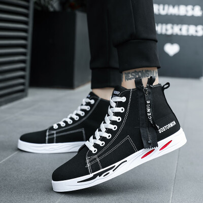 

Summer canvas tide shoes high board shoes Korean version of Joker casual social red mens shoes fall