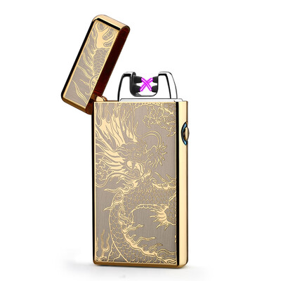 

USB Rechargeable Electronic Hit Fire Machine Windproof Flameless Metal Smoking Cigarette Lighters of Double Pulsed Arc