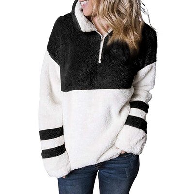 

2019 Autumn Winter Women Fashion Fluffy shirt Pullover High collar Long sleeve Loose Color matching Sweatshirt