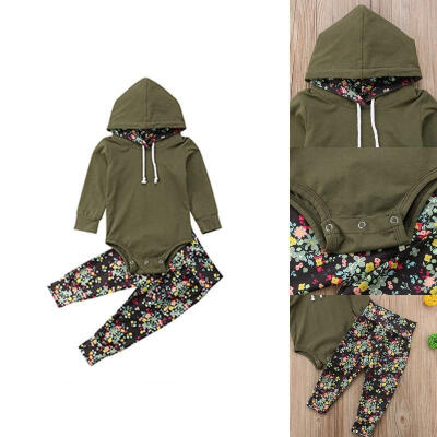 

Infant Toddler Baby Girl Boy Floral Hooded Tops Pants Outfits Set Clothes 2Pcs