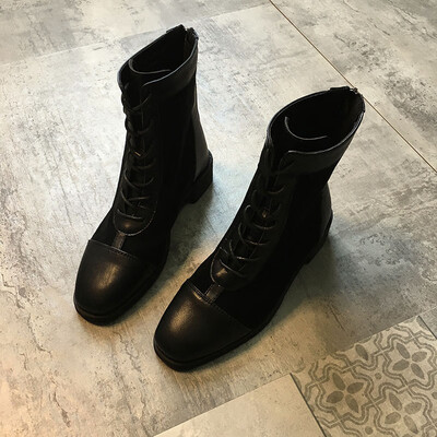 

Shoe Girl Spring&Autumn Single Boots Korean Edition Redstart Uzzang Slim Locomotive Boots Handsome&Thick-heeled Martin Boo