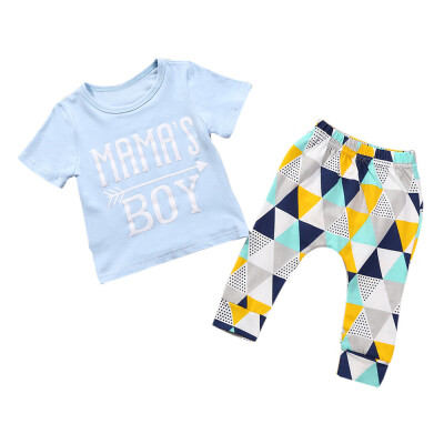 

Newborn Infant Baby Boy Letter T shirt Tops Geometric Pants Outfits Clothes Set