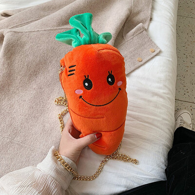 

Tailored Fashion Women Plush carrot Fanny Pack Crossbody Bag Chain Bags Warm Smile Winter Bag