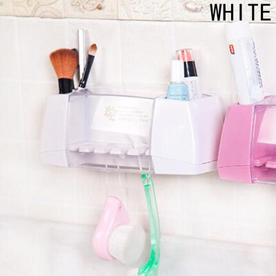 

1PC Self-Adhesive 2 Toothpaste 5 Toothbrush Holder Wall Mount Stand Organiser plastic
