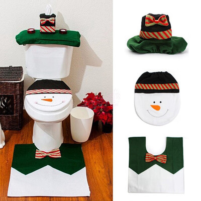 

3pcs Christmas Decoration Christmas Snowman Toilet Seat Cover Rug Bathroom Set