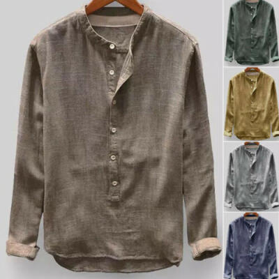 

UK Summer Casual Mens Linen Long Sleeve Shirt Button Up Loose Shirts Tops -4XL